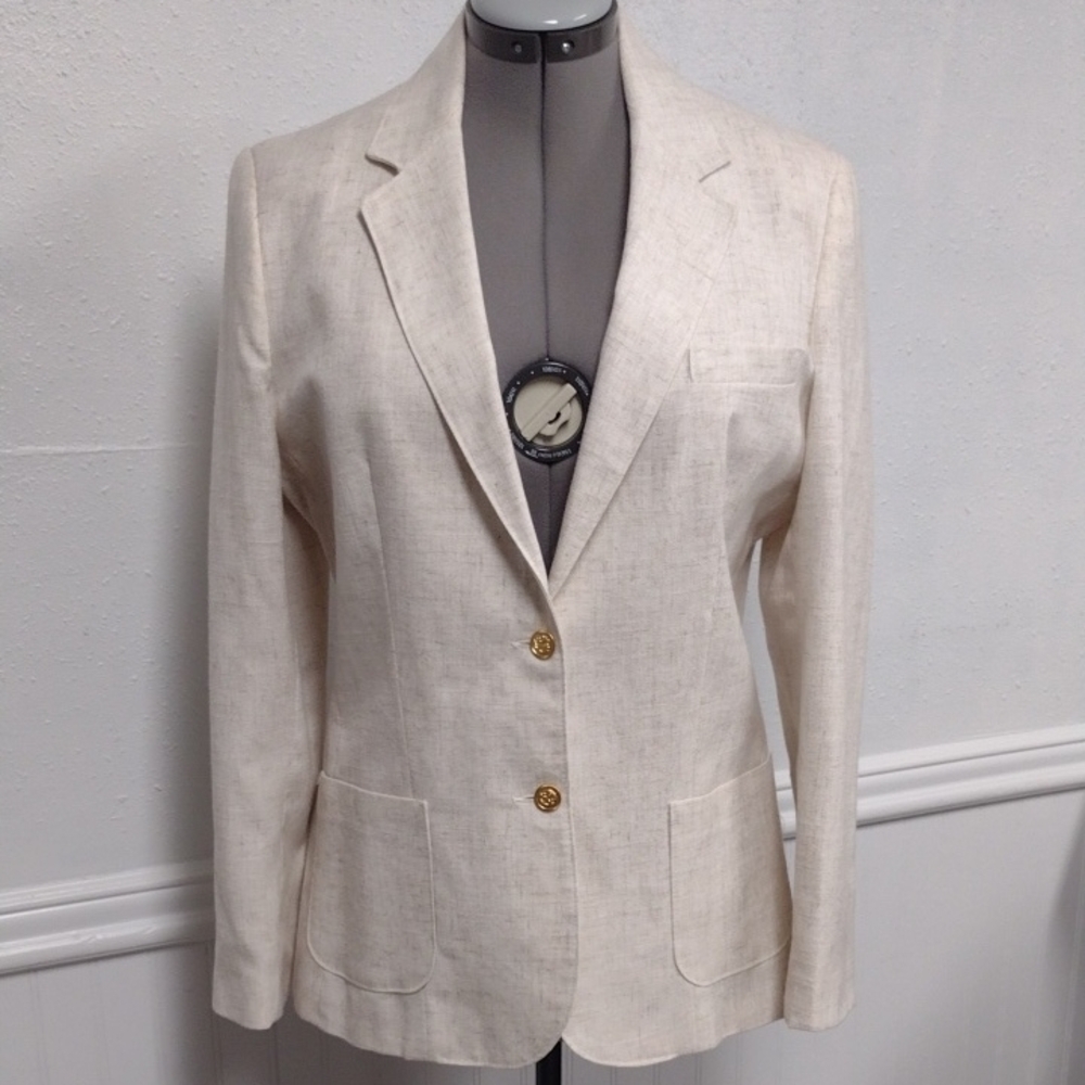 The Fashion Place Women's Beige Blazer with Gold Buttons
